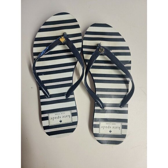 Kate Spade Size 5-6 blue and white platform flip flops, casual, fun, beach, vaca - Picture 1 of 9